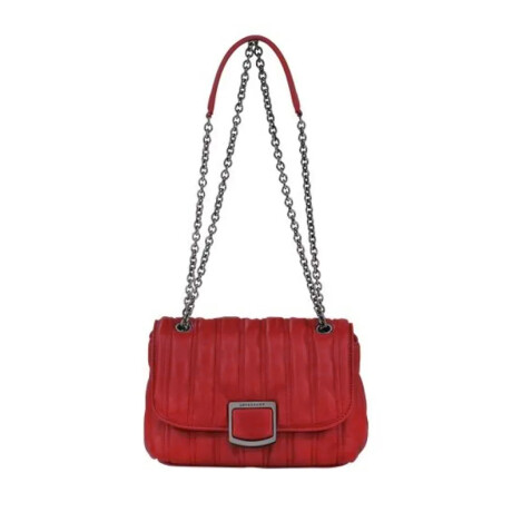 Longchamp -Cartera de cuero con solapa, Brioche Rojo