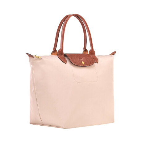 Longchamp -Cartera Longchamp plegable de nylon con cierre y asa corta, Le pliage M Marfil