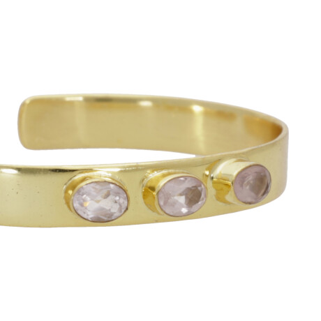 Pulsera Rigida Karvik Cuarzo Rosado Plata 925 Y Baño De Oro 0