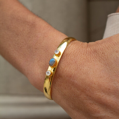 Pulsera Rigida Karvik Labradorita Y Piedra De La Luna Plata 925 Y Baño De Oro 0