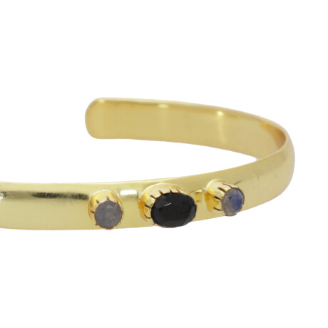 Pulsera Rigida Karvik Espinela Negra Y Labradoritas Plata 925 Y Baño De Oro 0