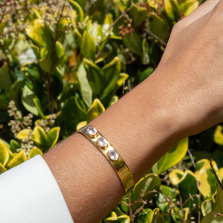 Pulsera Rigida Karvik Cuarzo Rosado Plata 925 Y Baño De Oro 0
