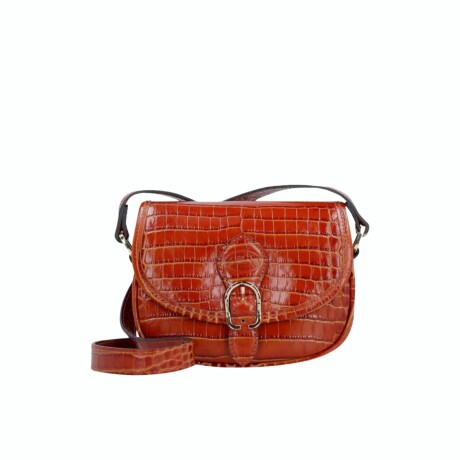 Longchamp -Cartera con solapa de cuero impreso cocodrilo con correa ajustable Camel